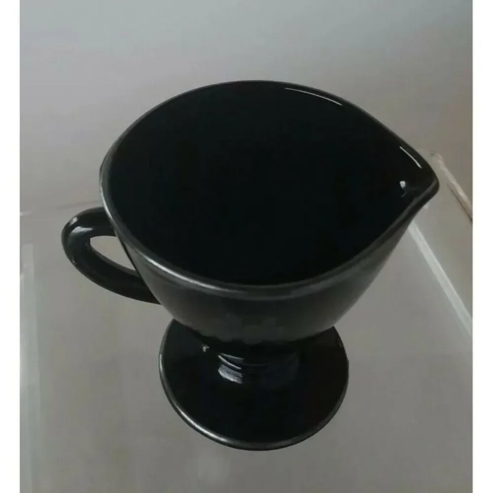Vintage Rare Black Milk Glass Creamer Pitcher w/ silver trim 3.5